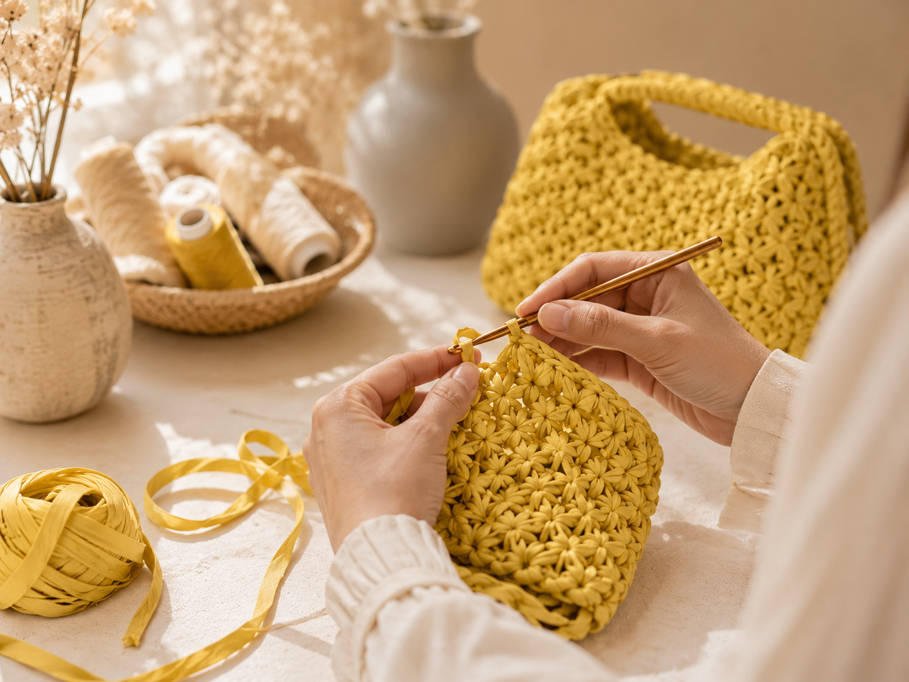 Lavorazione all’uncinetto di una borsa